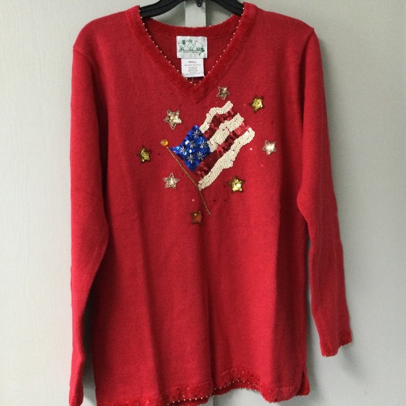 The Quacker Factory Size Small Patriotic red white and blue sweater oversize New - Picture 5 of 16